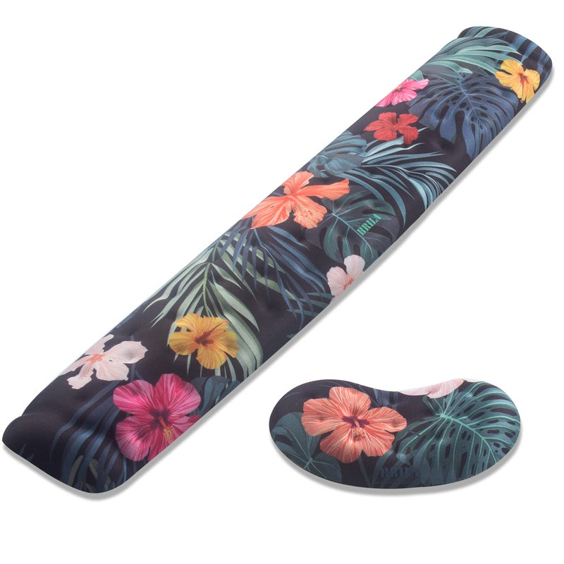 BRILA Memory Foam Mouse & Keyboard Wrist Rest Support Pad Cushion Set for Computer, Laptop, Office Work, PC Gaming - Massage Holes Design - Easy Typing Wrist Pain Relief (Floral Leaves) - Image 1